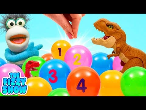 Fizzy Explores Colors & Counting in Ball Pit Pool with Dinos | The Fizzy Show Videos