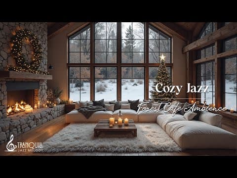 Cozy Snowfall Coffee Shop Ambience Jazz | Cozy Forest Living Cafe Ambience for Relaxing and Studying
