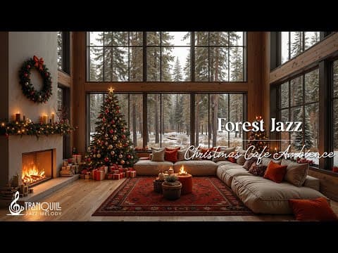 Soft Christmas Forest Cafe Ambience Jazz | Gentle Instrument Jazz Music with Warm Fireplace