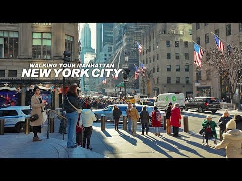 New York Manhattan Winter Walk, Broadway, City Hall, 8th Avenue, 42nd Street, Bryant Park, 4K