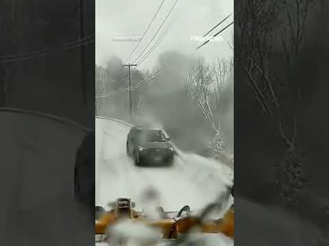 WATCH: Driver loses control of vehicle, SMASHES into snowplow