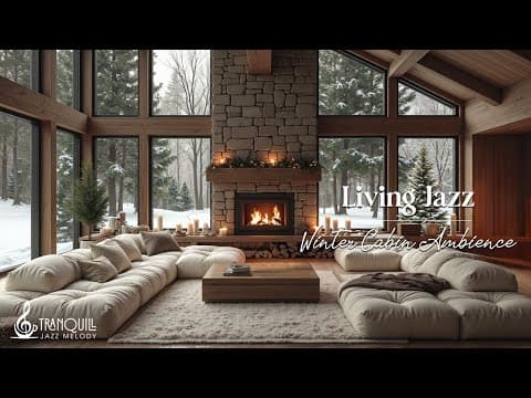 Winter Cabin Jazz with Snowfall Outside | Cozy Winter Jazz Music & Fire Pit Sounds for Warm Holiday