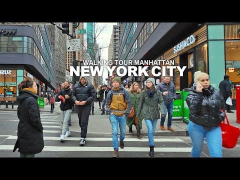 New York Manhattan Winter Walk, 7th Avenue, Times Square, Broadway, 23rd Street and 8th Avenue, 4K