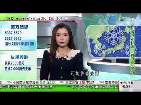 無綫TVB 0030新聞報道|滙控艾橋智:堅決進行改革 期望集團晉身全球首五大|印尼連日暴雨及山泥傾瀉增至770死 習近平致慰問電|日本多地大雪 東北地區風勢增強或影響交通|20251204 TVB