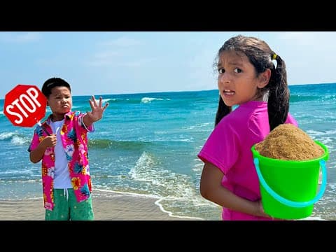 Kaden & Ellie Beach Day Adventure! Mermaid, Pirates & Sharing Fun