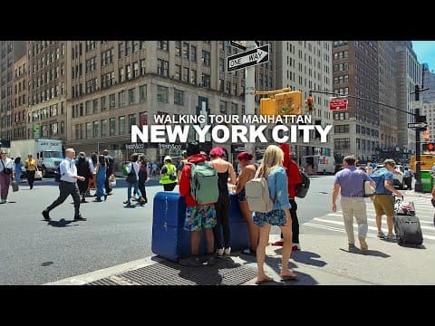 New York Manhattan Summer Walk, Broadway, 6th Avenue, Madison Square, 5th Avenue, Bryant Park, 4K