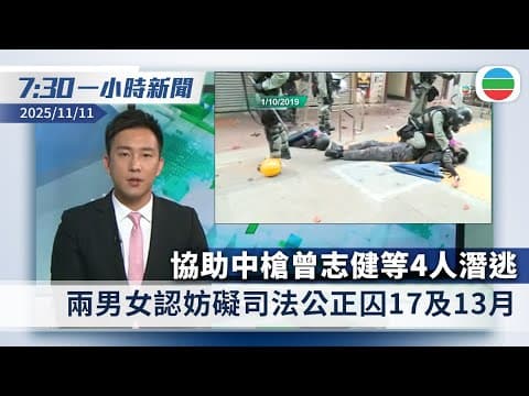 無綫7:30一小時新聞:協助中槍曾志健等4人潛逃 兩男女認妨礙司法公正囚17及13月|歐盟擬禁華為中興電訊設備 中方促保公平營商環境|香港新聞|無綫新聞|TVB News|2025/11/11