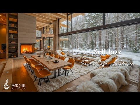 Soft Winter Jazz Music wit Snowfall Outside | Cozy Living Room Coffee Shop Ambience
