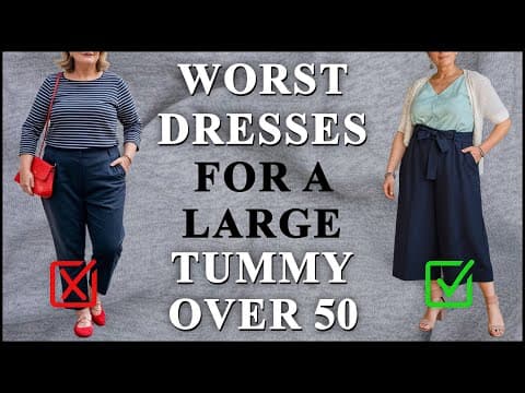 10 Dresses to Avoid with a Large Tummy & Lower Belly Pooch - Apple Shapes, Short Legs