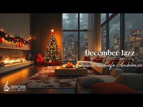 December Christmas Jazz | Cozy Coffee Shop Ambience with Warm Fireplace and Candle Light