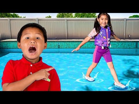 Maddie & Kaden Tries Walking on Water Pretend Play Pool Adventures