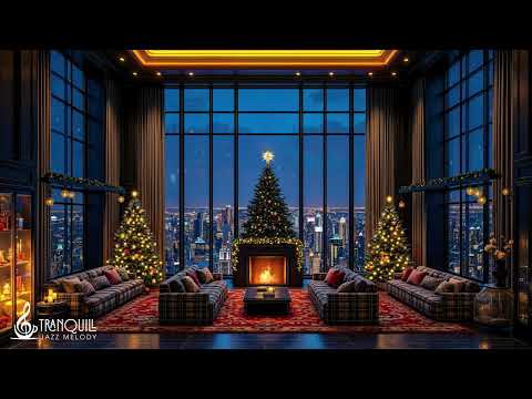 Tranquill Christmas City Night Jazz | Winter City View from Modern Living Coffee Shop Ambience