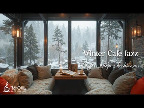 Cozy Winter Forest Cafe Jazz | Tranquill Jazz with Snowfall Therapy for Stress Relief, Study & Work