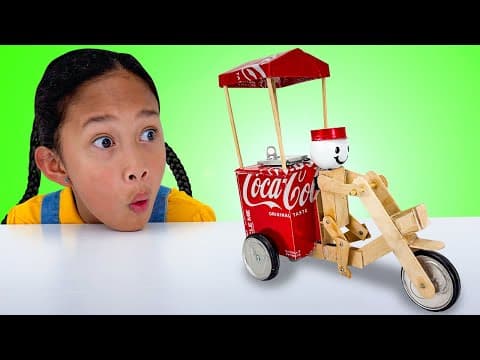 Andrea & Eva Make Recycled Cardboard Truck and Soda Can Bike!