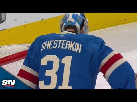 Rangers' Igor Shesterkin Slides Across Crease For Brilliant Blocker Save