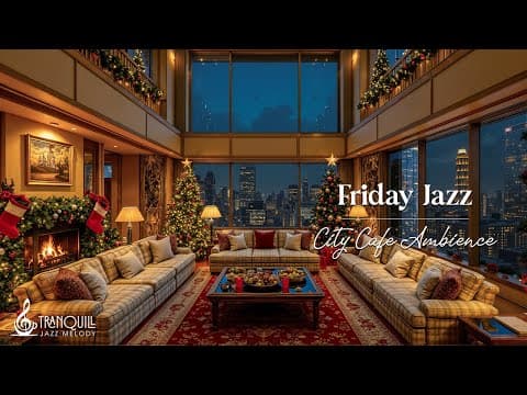 Soft Christmas Night Christmas Jazz | Cozy Coffee Shop Ambience with New York City View To Relax